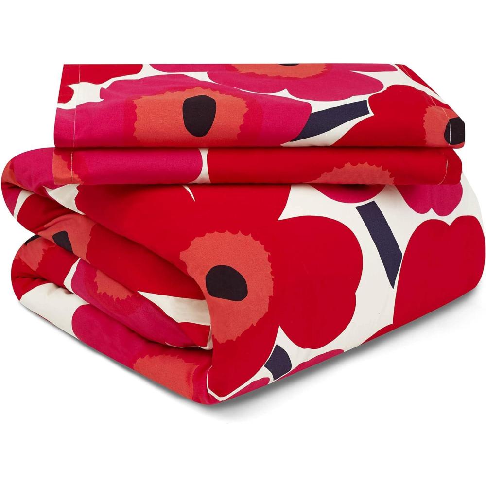 imageMARIMEKKO  King Comforter Set Cotton Bedding with Matching Shams Lightweight Home Decor for All Seasons Unikko Red KingUnikko Red