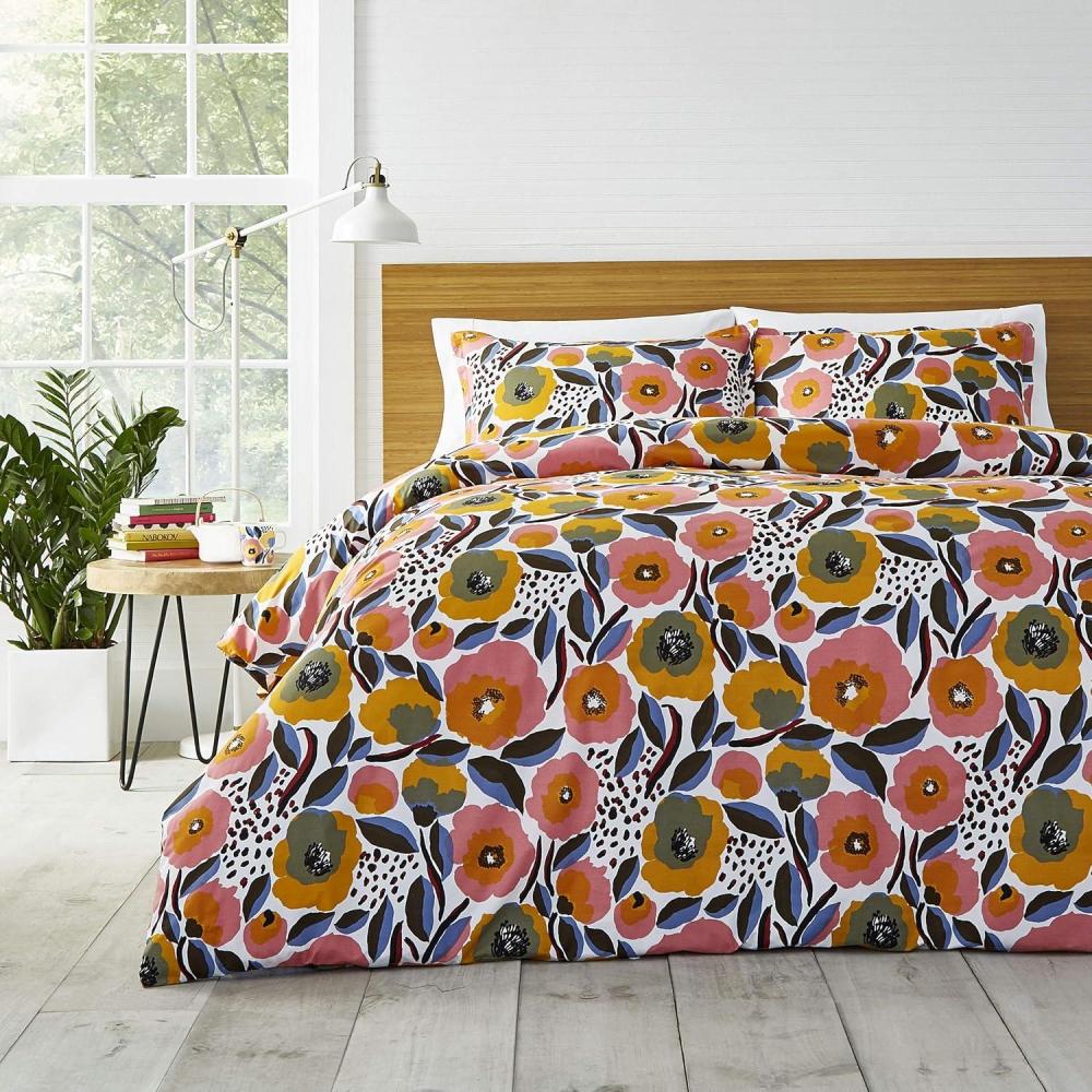 imageMARIMEKKO  Queen Comforter Set Cotton Percale Bedding with Matching Shams All Season Home Decor Rosarium Pink QueenKing Duvet