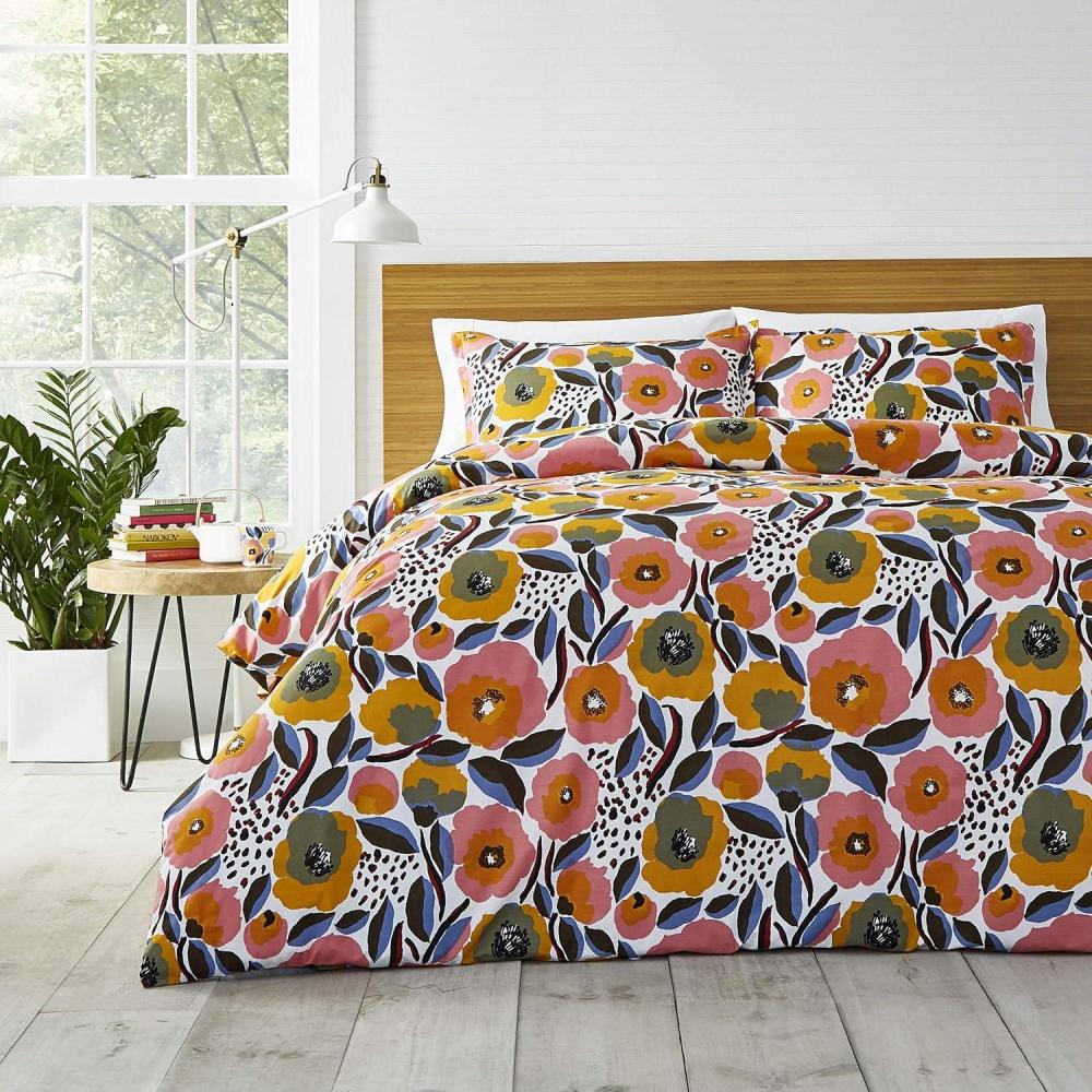 imageMARIMEKKO  Queen Comforter Set Cotton Percale Bedding with Matching Shams All Season Home Decor Rosarium Pink QueenTwin Duvet