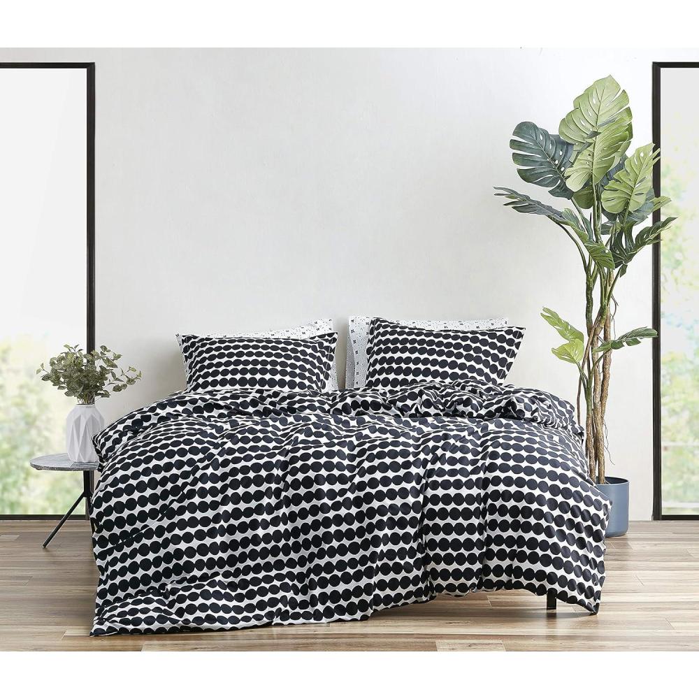 imageMARIMEKKO  Queen Duvet Cover Set Cotton Bedding with Matching Shams ampamp Button Closure All Season Home Decor Rasymatto Black QueenKing