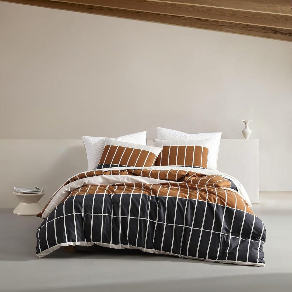 imageMARIMEKKO  Queen Duvet Cover Set Organic Cotton Bedding with Matching Shams Bold Floral Home Decor GOTS Certified Pieni Kukkatori Pink QueenTiiliskivi Raita Charcoal