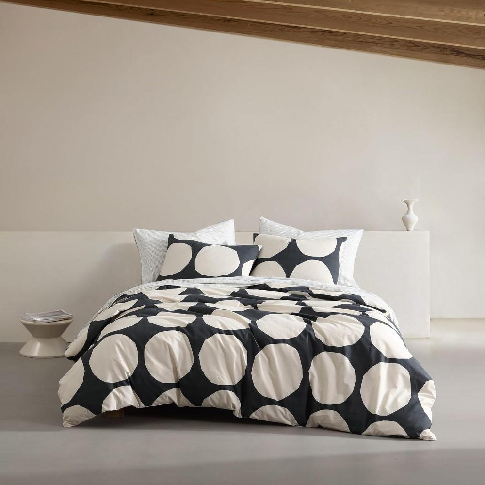 imageMARIMEKKO  Queen Duvet Cover Set Organic Cotton Bedding with Matching Shams Modern Home Decor GOTS Certified Tiiliskivi Raita Charcoal QueenKing