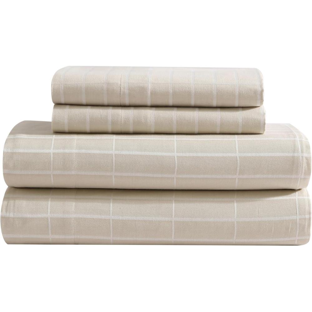 imageMARIMEKKO  Queen Sheets Organic Cotton Bedding Set Luxuriously Soft ampamp Smooth Home Decor GOTS Certified Pikku Rasymatto Beige QueenPieni Tiiliskivi Beige
