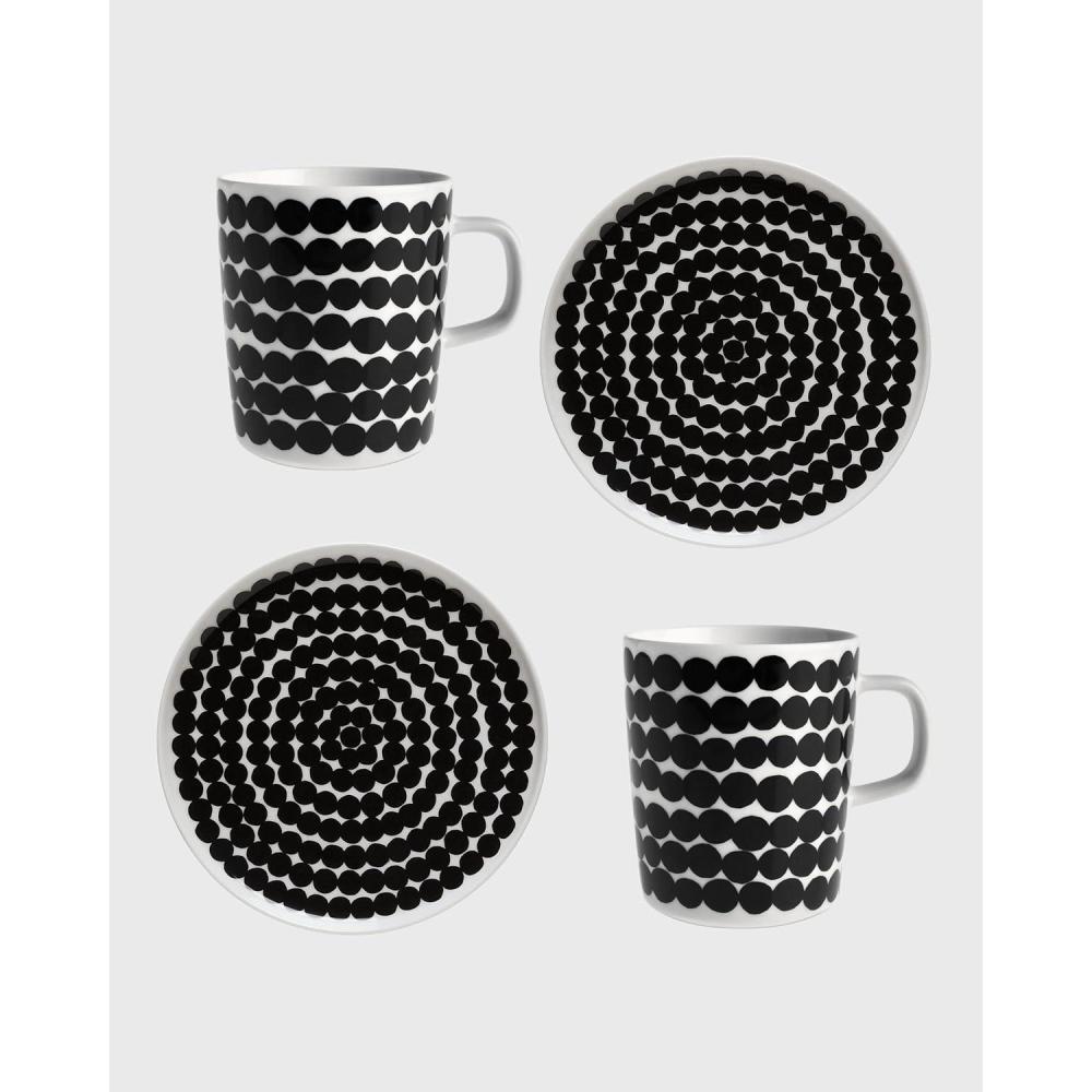 imageMARIMEKKO  Siirtolapuutarha Oiva Breakfast Set of Stoneware Coffee Mugs ampamp Salad Plates 4Pc