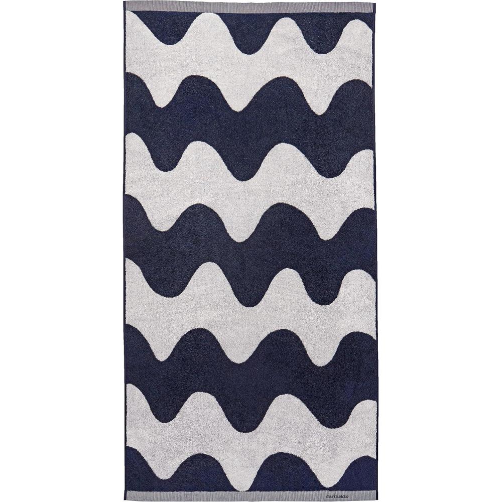 imageMARIMEKKO Lokki Terry Cotton Bath Towel Dark Blue  Waves Patterned Bath Towels  59 in x 28 in