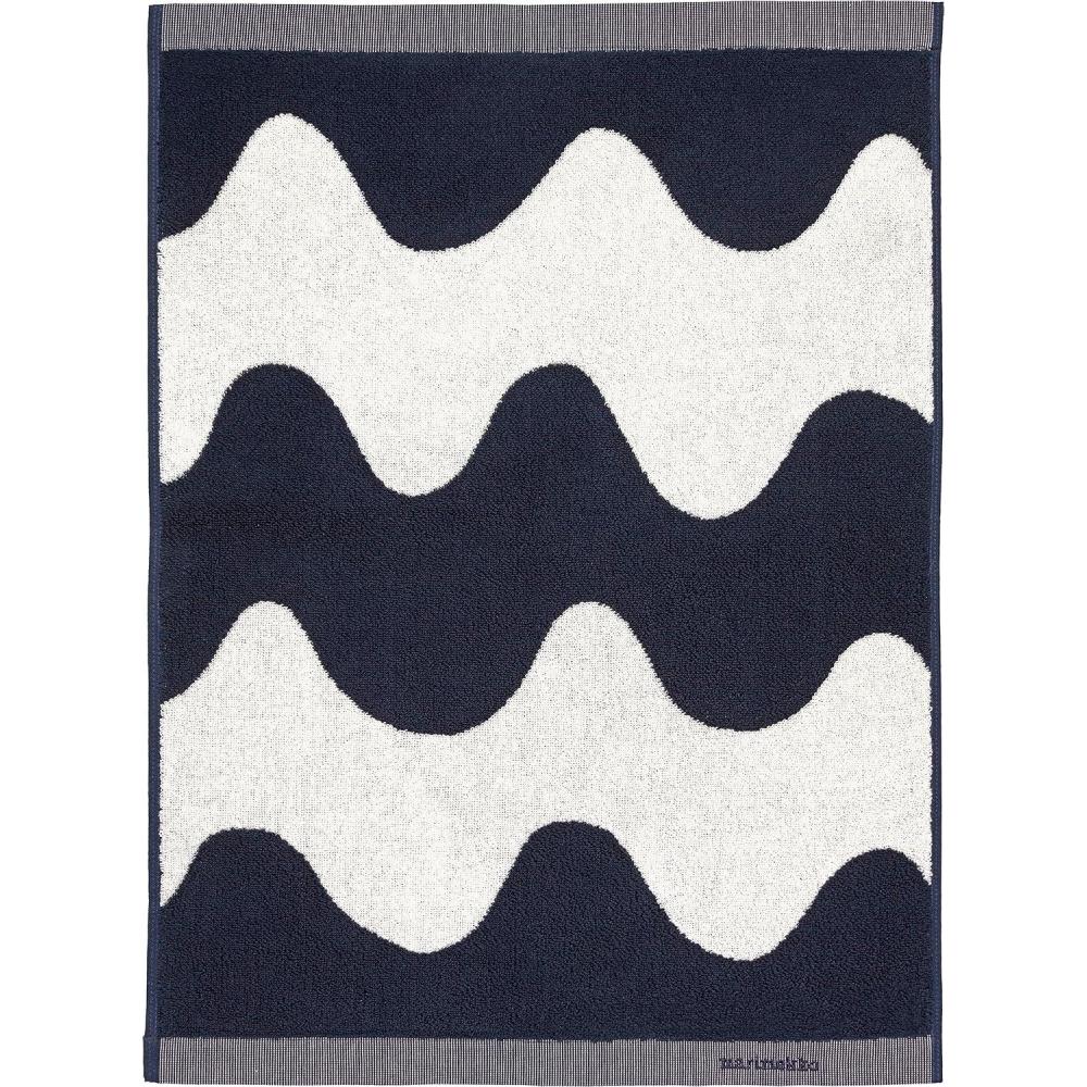 imageMARIMEKKO Lokki Terry Cotton Hand Towel Beige  Waves Patterned Hand Towels  28 in x 20 inDark Blue Waves