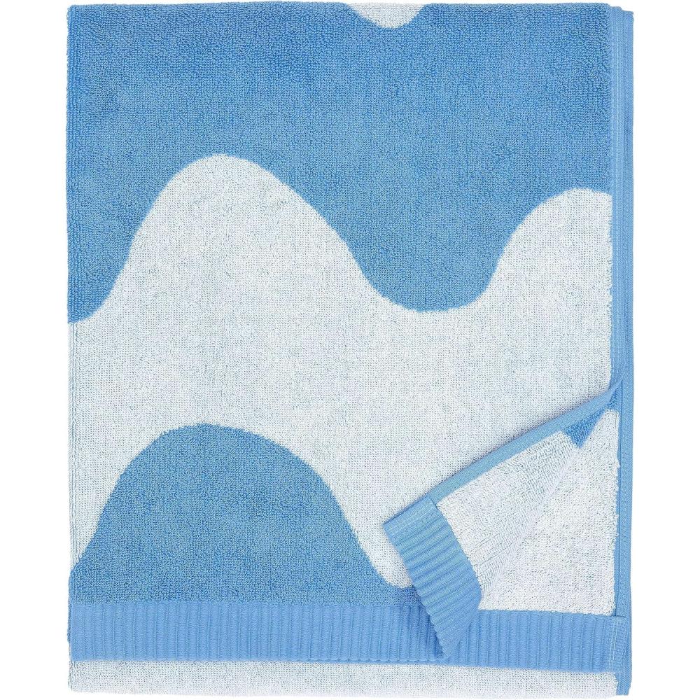 imageMARIMEKKO Lokki Terry Cotton Hand Towel Beige  Waves Patterned Hand Towels  28 in x 20 inSky Blue Waves