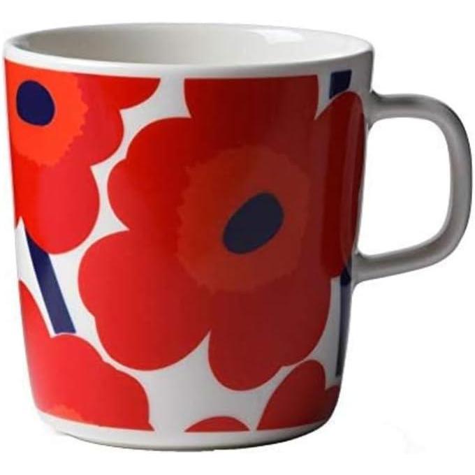 imageMARIMEKKO Oiva Unikko Mug  Refine Your Kitchen Dcor with Our Iconic Floral Stoneware  Stylish Porcelain Coffee Mugs to Elevate Your Drinking Experience 135ozRed
