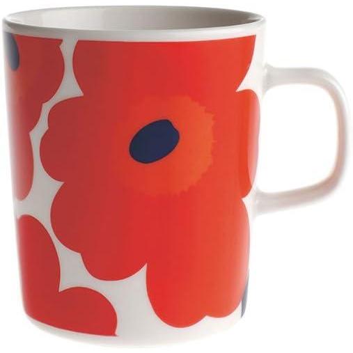 imageMARIMEKKO Oiva Unikko Mug  Refine Your Kitchen Dcor with Our Iconic Floral Stoneware  Stylish Porcelain Coffee Mugs to Elevate Your Drinking Experience 135ozwhite red