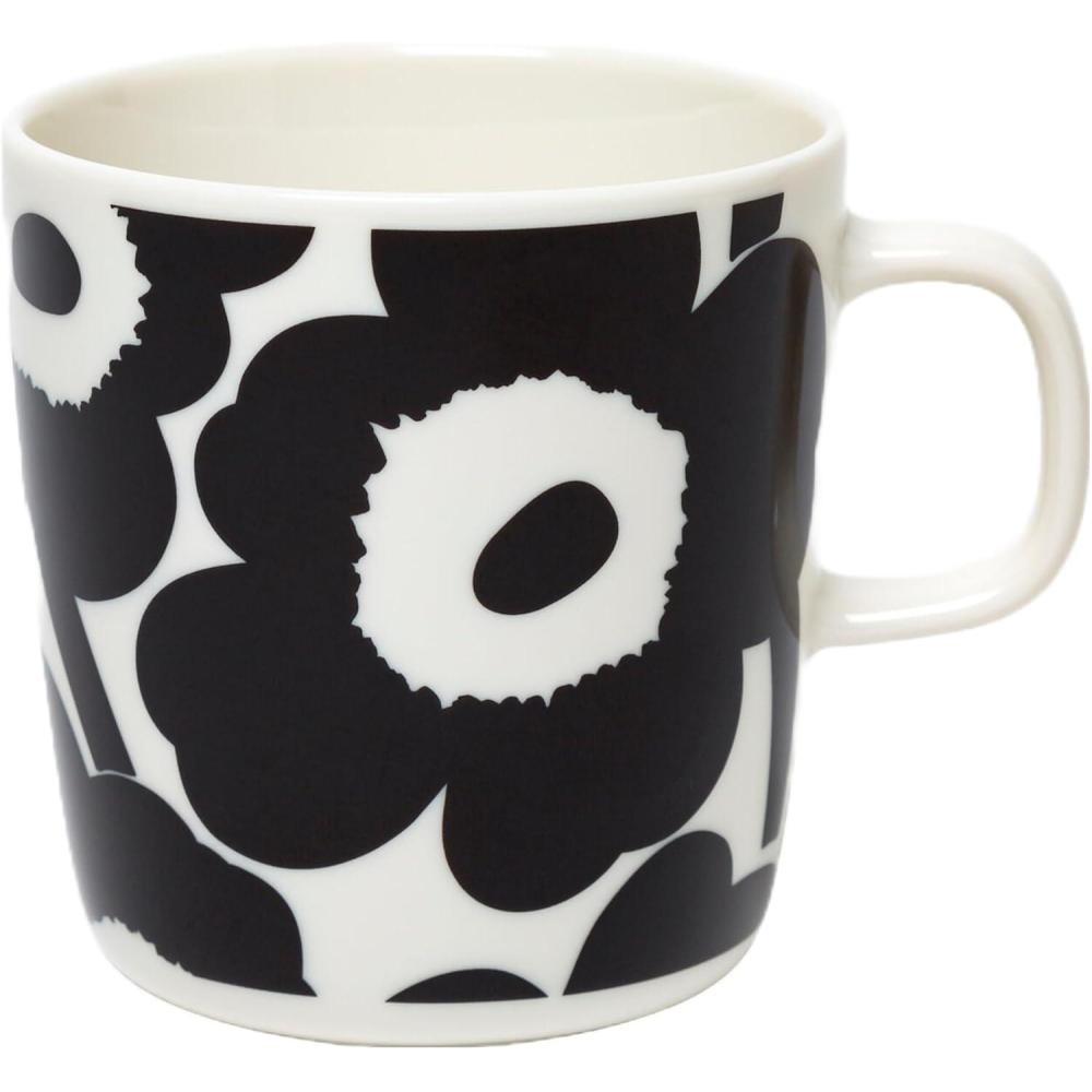 imageMARIMEKKO Oiva Unikko Mug  Refine Your Kitchen Dcor with Our Iconic Floral Stoneware  Stylish Porcelain Coffee Mugs to Elevate Your Drinking Experience 135ozUnikko Black