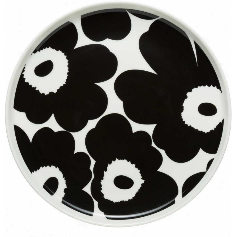 imageMARIMEKKO Oiva Unikko Salad Plate  Refine Your Kitchen Dcor with Our Iconic Black ampamp White Stoneware  Stylish Floral Salad Plates to Elevate Your Drinking Experience 8 in Diameter