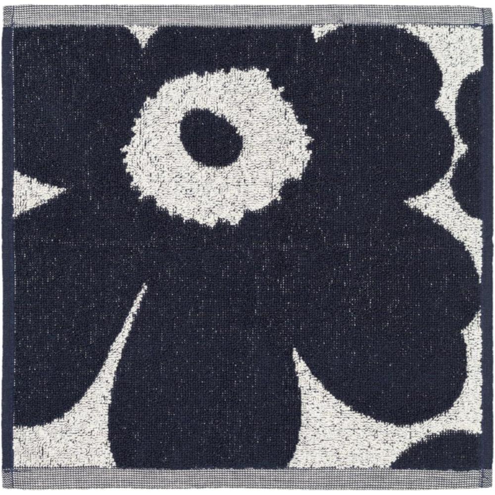 imageMARIMEKKO Unikko Terry Cotton Washcloth Dark Blue  Floral Patterned Washcloths  12 in x 12 in