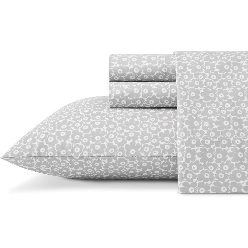 imageMarimekko  Full Sheet Set Premium Cotton Percale Bedding Set with Matching Shams Lightweight ampamp Breathable Bed Essentials Kukkaketo Black FullPikkuinen Unikko Grey