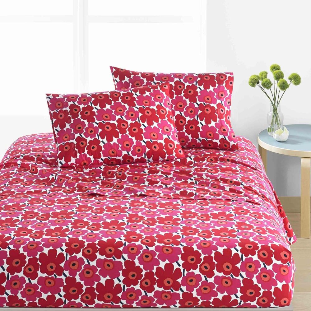 imageMarimekko  Full Sheet Set Premium Cotton Percale Bedding Set with Matching Shams Lightweight ampamp Breathable Bed Essentials Kukkaketo Black FullUnikko Dark RedWhite