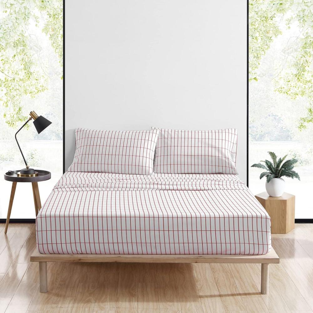 imageMarimekko  Queen Sheets Premium Cotton Bedding Set Luxuriously Soft ampamp Smooth Home Decor GOTS Certified Piccolo Charcoal QueenPieni Tiiliskivi RedWhite