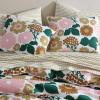 MARIMEKKO – Queen Duvet Cover Set, Organic Cotton Bedding with Matching Shams, Luxury Home Decor, GOTS Certified (Lokki Beige, Queen)(Pieni Kukkatori Pink)