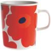 MARIMEKKO Oiva Unikko Mug – Refine Your Kitchen Décor with Our Iconic Floral Stoneware – Stylish Porcelain Coffee Mugs to Elevate Your Drinking Experience (13.5oz)(white red)