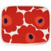 MARIMEKKO Unikko Oiva Stoneware Rectangular Plate — Refine Your Kitchen Décor with Our Iconic Red & White Stoneware — Serving Plates to Elevate Your Dining Experience (6 in x 5 in)