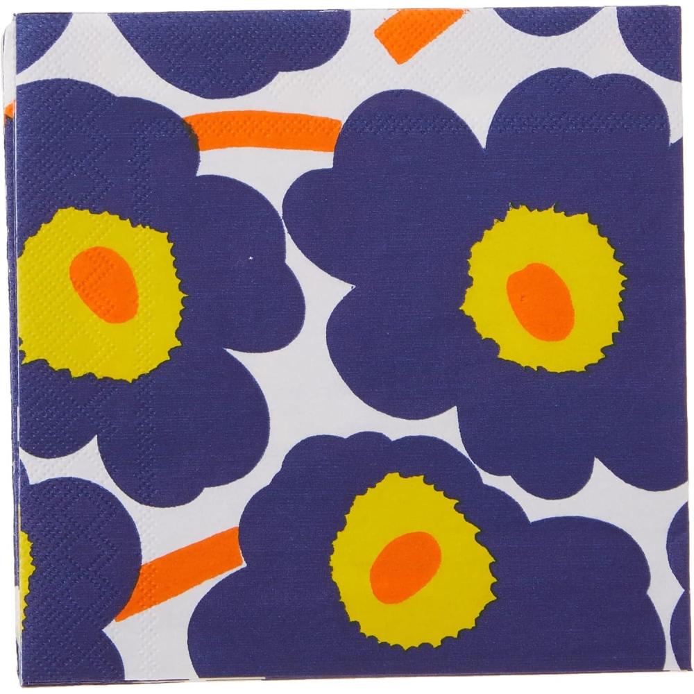 imageIHR Ideal Home Range Cocktail Napkins Marimekko Disposable 3Ply Paper Party Napkin Pack 5quot x 5quot Unikko Dark Blue 20Count