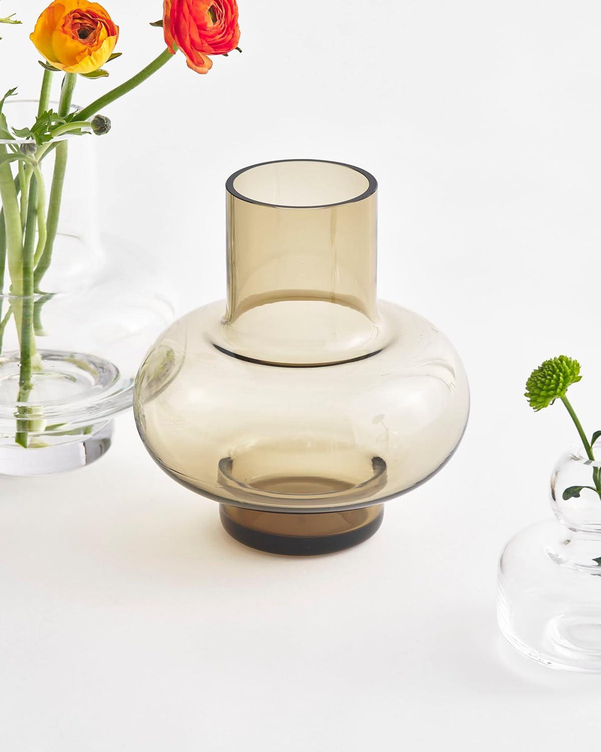 imageMARIMEKKO Umpu Glass Flower Vase Color Clay Upgrade Your Home Decor with Our Modern Vases for Centerpieces Stylish Medium Glass Vases for Flowers 7quot L x 7quot WAmber Vase