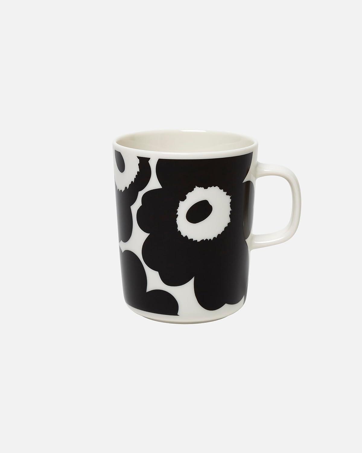 imageMARIMEKKO Oiva Unikko Kitchen Dish Set Black Floral Stoneware Plate and Mug set of 2 88 oz Mugs and 8quot Diameter Plates