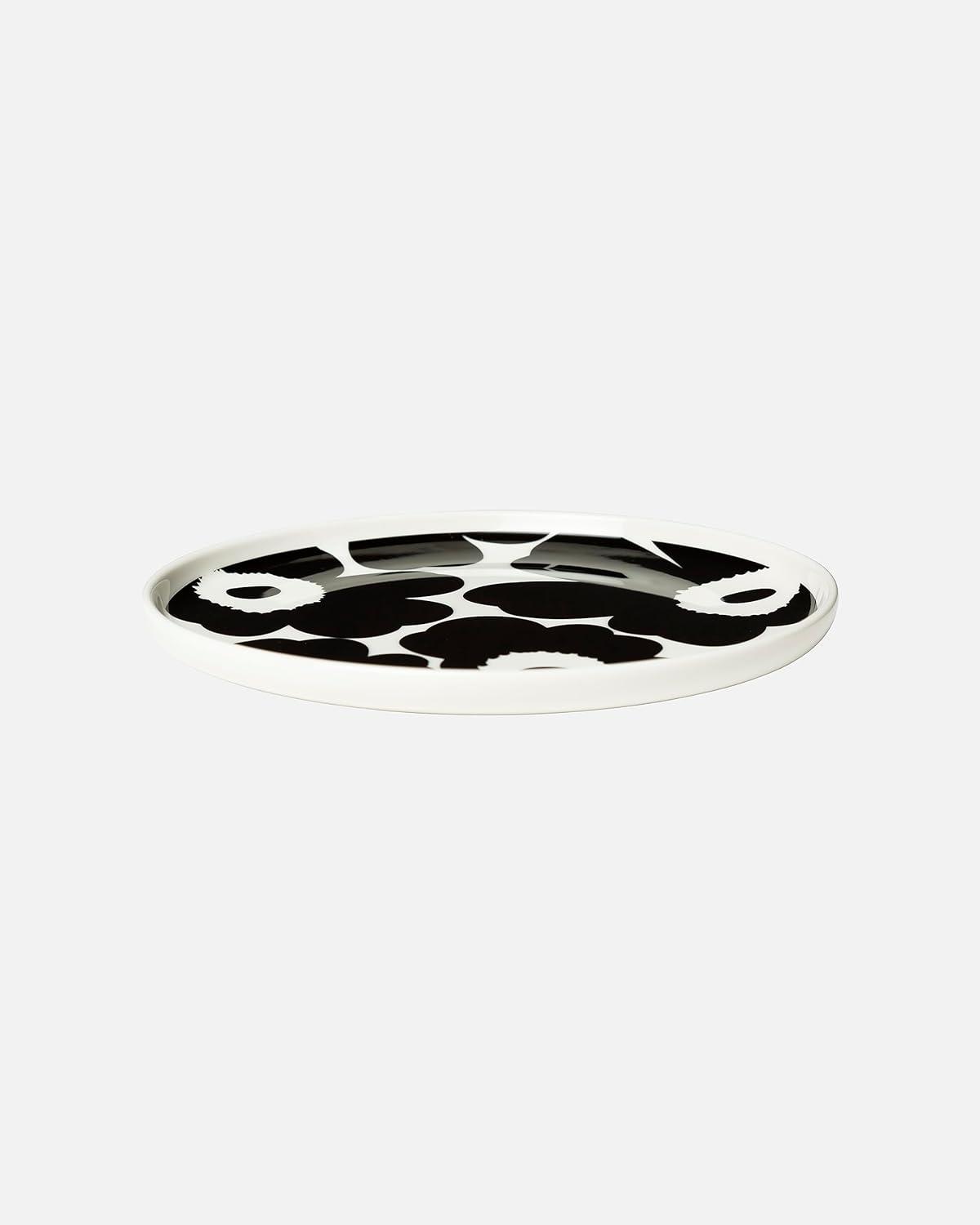 imageMARIMEKKO Oiva Unikko Kitchen Dish Set Black Floral Stoneware Plate and Mug set of 2 88 oz Mugs and 8quot Diameter Plates