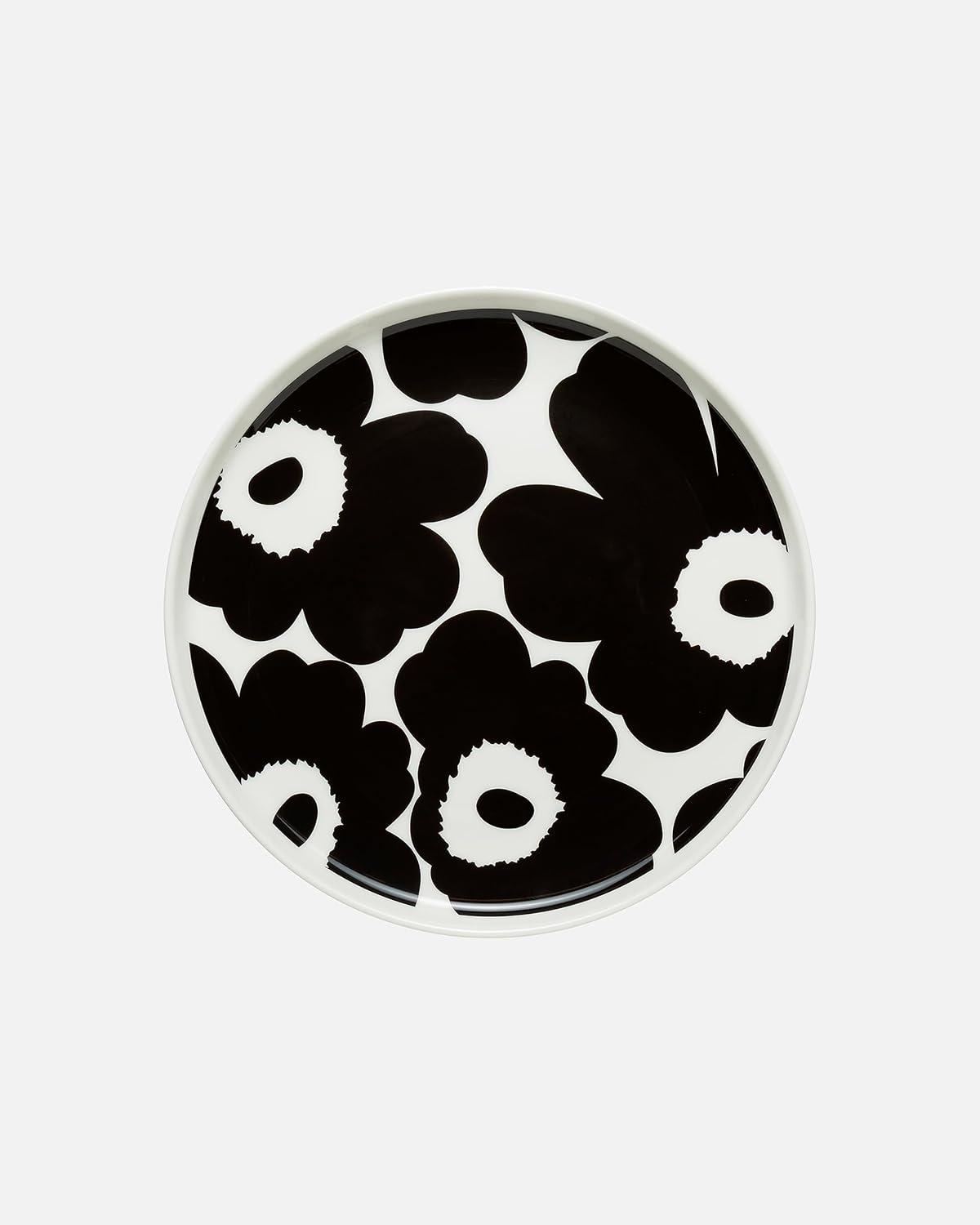 imageMARIMEKKO Oiva Unikko Kitchen Dish Set Black Floral Stoneware Plate and Mug set of 2 88 oz Mugs and 8quot Diameter Plates