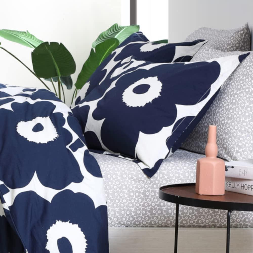 imageMARIMEKKO Queen Comforter Set 100 Cotton Bedding with a Naturally Soft Feel Medium Weight for Year Round Comfort 3 Piece Bed Set with Matching Pillowcases Unikko RedUnikko Indigo