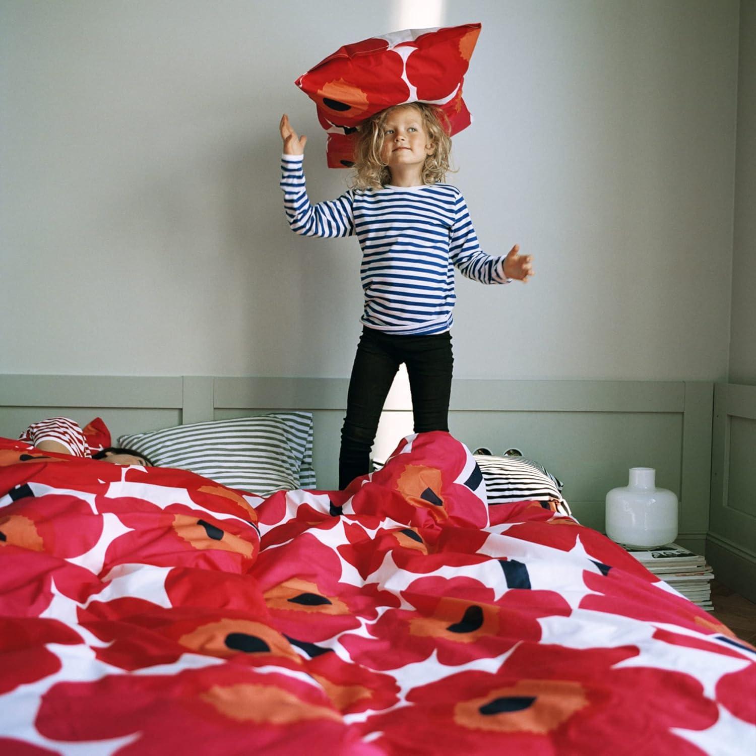 imageMARIMEKKO Queen Comforter Set 100 Cotton Bedding with a Naturally Soft Feel Medium Weight for Year Round Comfort 3 Piece Bed Set with Matching Pillowcases Unikko RedUnikko Red