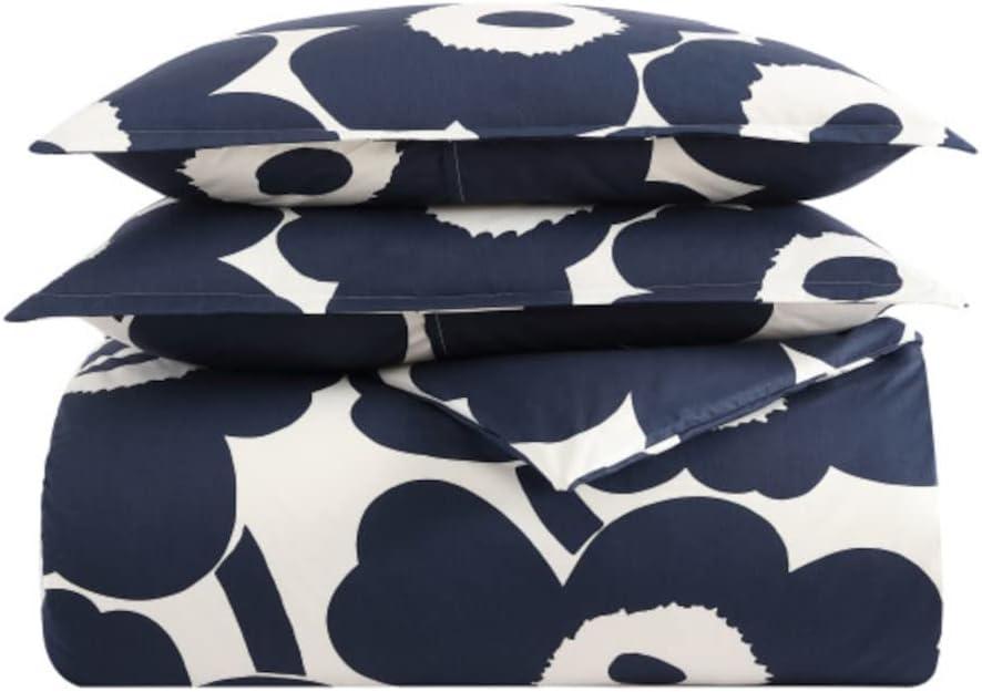 imageMARIMEKKO Queen Comforter Set 100 Cotton Bedding with a Naturally Soft Feel Medium Weight for Year Round Comfort 3 Piece Bed Set with Matching Pillowcases Unikko RedUnikko Indigo