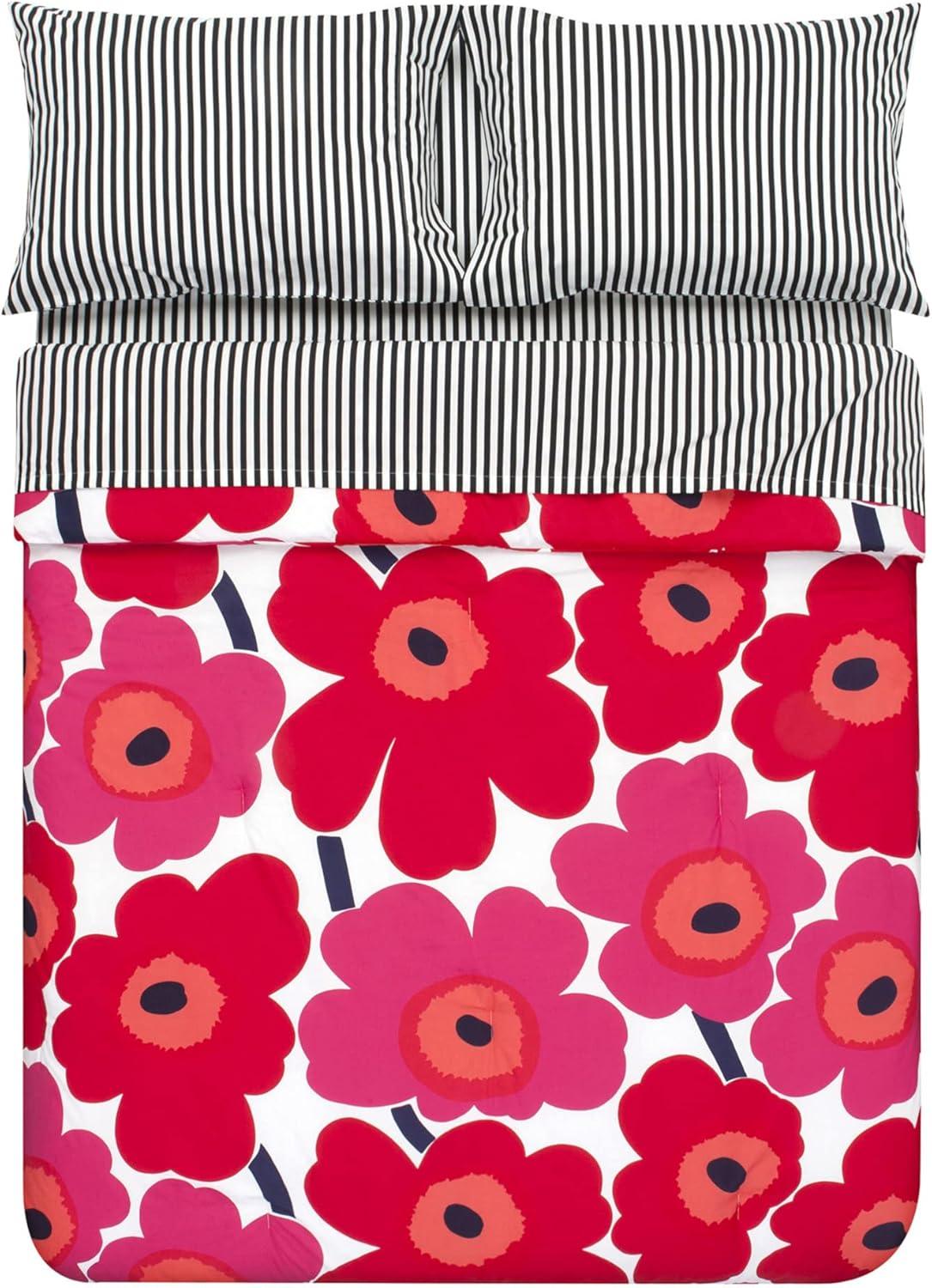 imageMARIMEKKO Queen Comforter Set 100 Cotton Bedding with a Naturally Soft Feel Medium Weight for Year Round Comfort 3 Piece Bed Set with Matching Pillowcases Unikko RedUnikko Red