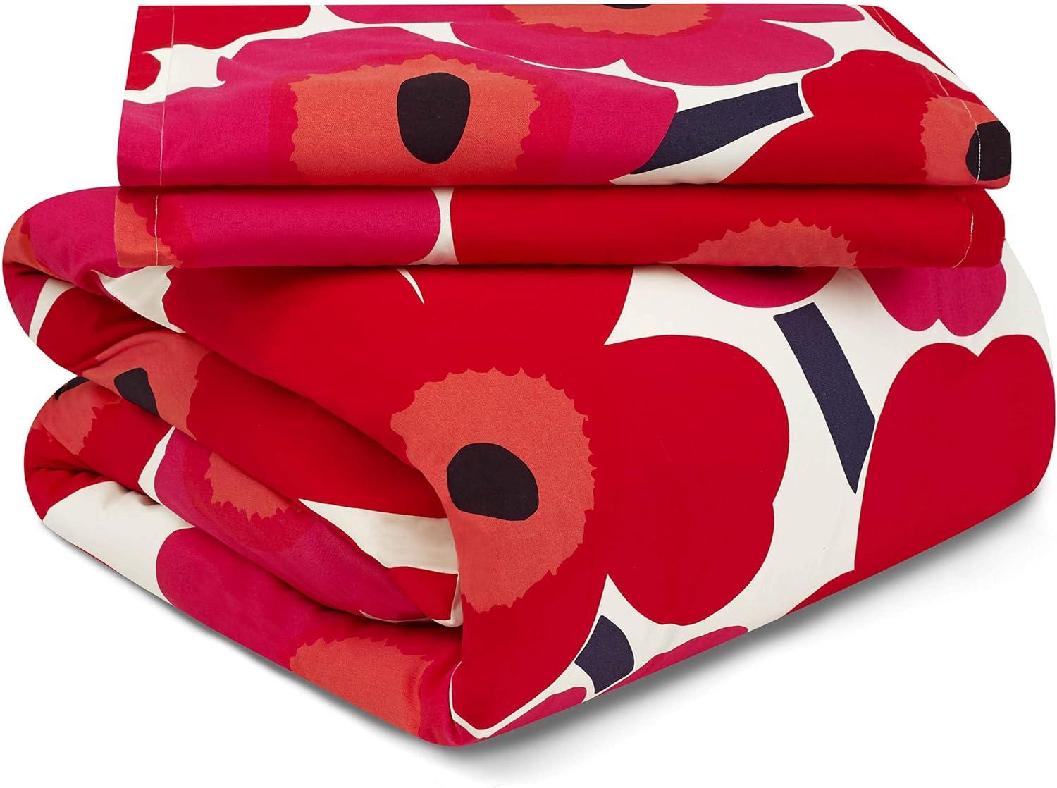 imageMARIMEKKO Queen Comforter Set 100 Cotton Bedding with a Naturally Soft Feel Medium Weight for Year Round Comfort 3 Piece Bed Set with Matching Pillowcases Unikko RedUnikko Red