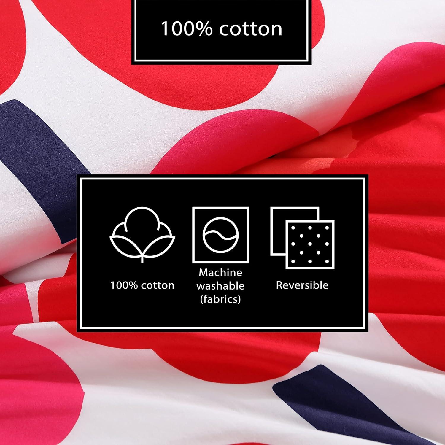 imageMARIMEKKO Queen Comforter Set 100 Cotton Bedding with a Naturally Soft Feel Medium Weight for Year Round Comfort 3 Piece Bed Set with Matching Pillowcases Unikko RedUnikko Red