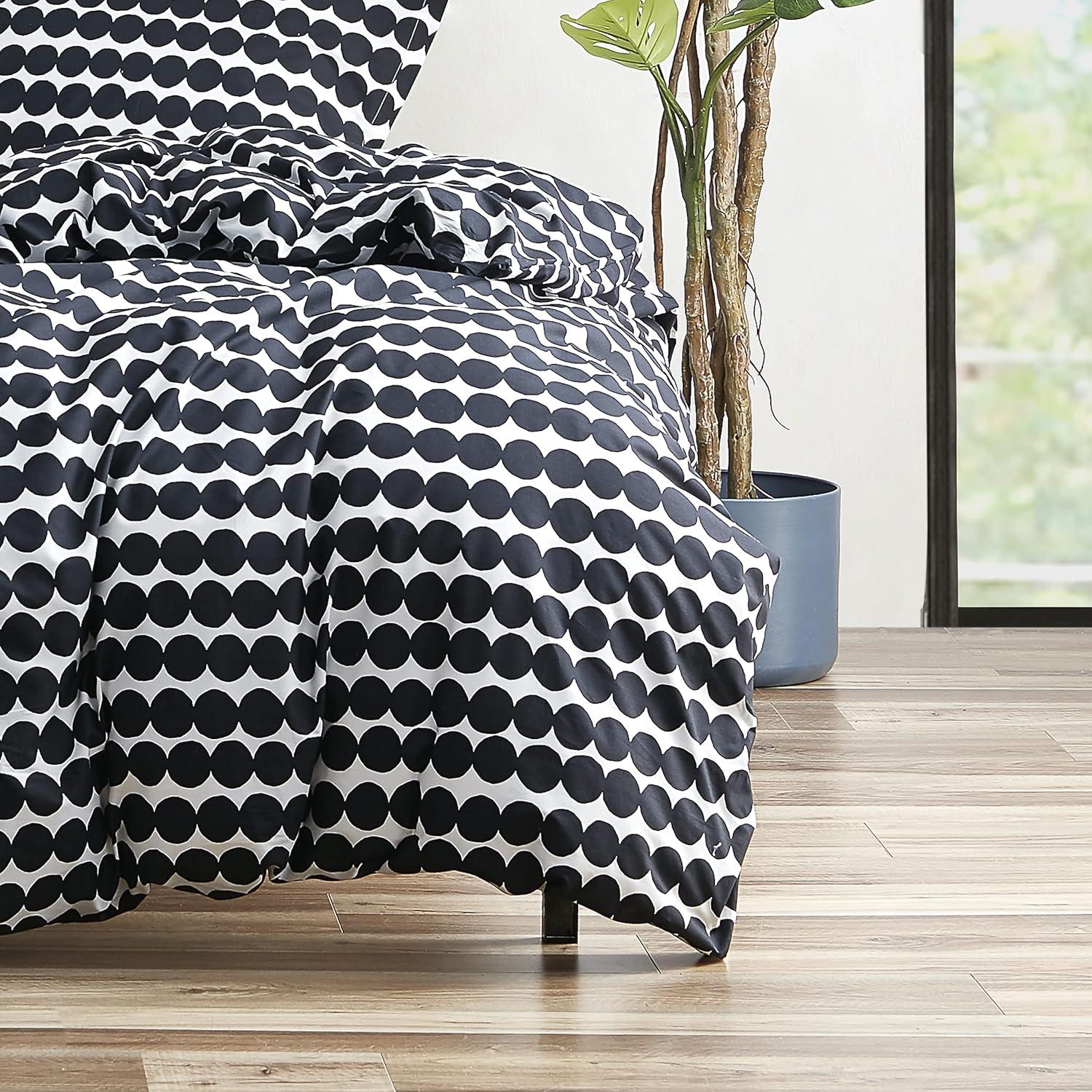imageMARIMEKKO Queen Comforter Set Soft ampamp Reversible Cotton Percale Bedding with Medium Weight Feel for Year Round Comfort 3 Piece Bed Set with Matching Pillowcases Rasymatto BlackRasymatto Black