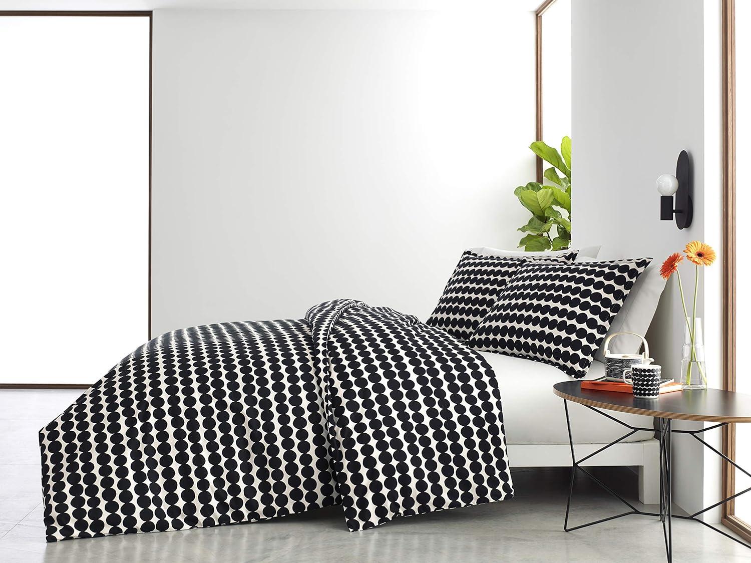 imageMARIMEKKO Queen Comforter Set Soft ampamp Reversible Cotton Percale Bedding with Medium Weight Feel for Year Round Comfort 3 Piece Bed Set with Matching Pillowcases Rasymatto BlackRasymatto Black