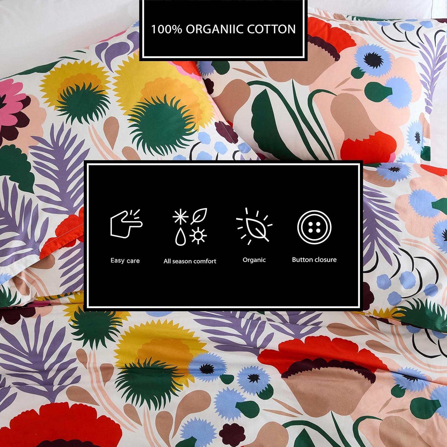 imageMarimekko Duvet Cover Queen Size Naturally Soft ampamp Smooth Cotton Percale Bedding with a Lightweight Feel 3 Piece Bed Set with Matching Pillowcases MykeroOjakellukka Multicolor