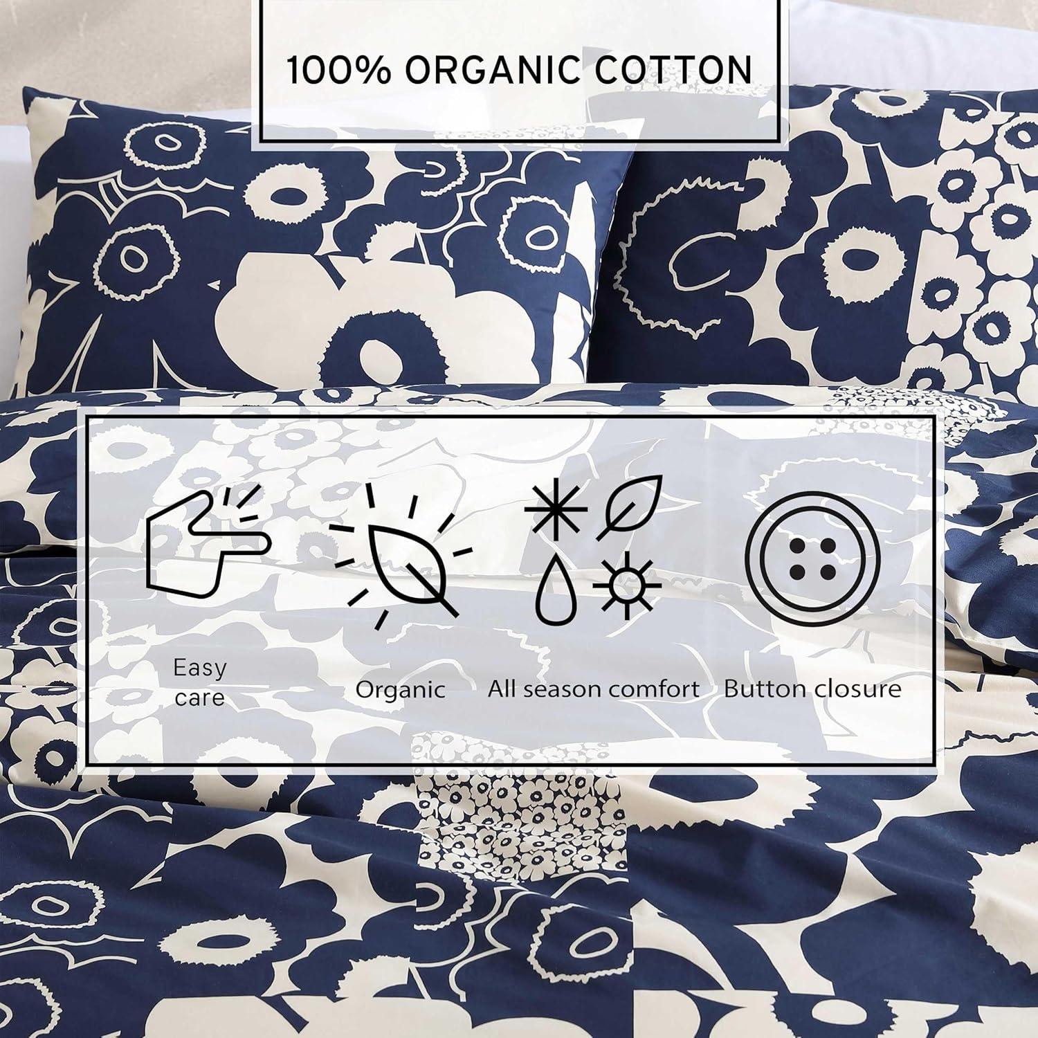imageMarimekko Duvet Cover Queen Size Naturally Soft ampamp Smooth Cotton Percale Bedding with a Lightweight Feel 3 Piece Bed Set with Matching Pillowcases MykeroUnikko Kollaasi Blue