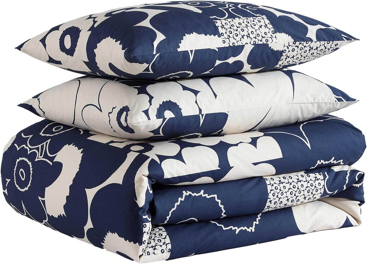 imageMarimekko Duvet Cover Queen Size Naturally Soft ampamp Smooth Cotton Percale Bedding with a Lightweight Feel 3 Piece Bed Set with Matching Pillowcases MykeroUnikko Kollaasi Blue
