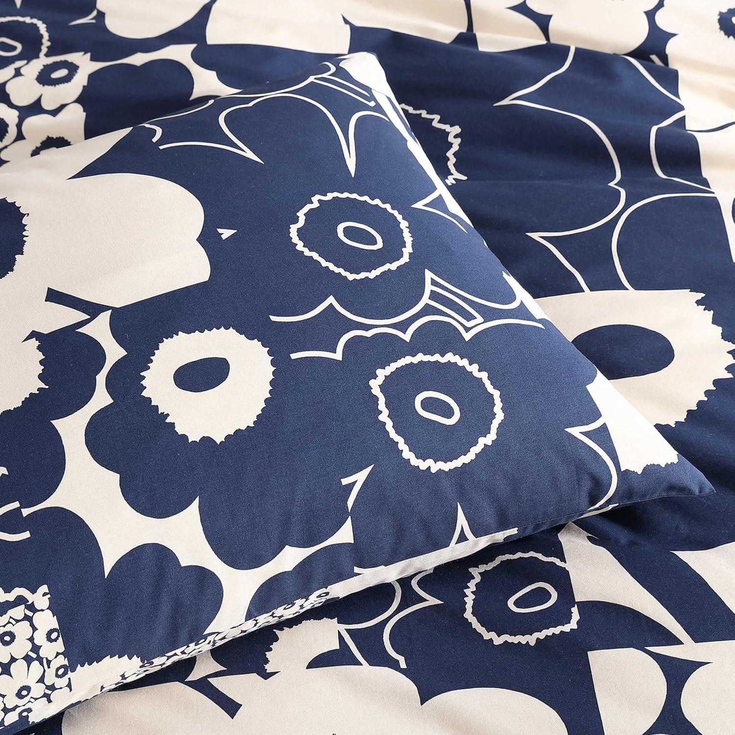 imageMarimekko Duvet Cover Queen Size Naturally Soft ampamp Smooth Cotton Percale Bedding with a Lightweight Feel 3 Piece Bed Set with Matching Pillowcases MykeroUnikko Kollaasi Blue