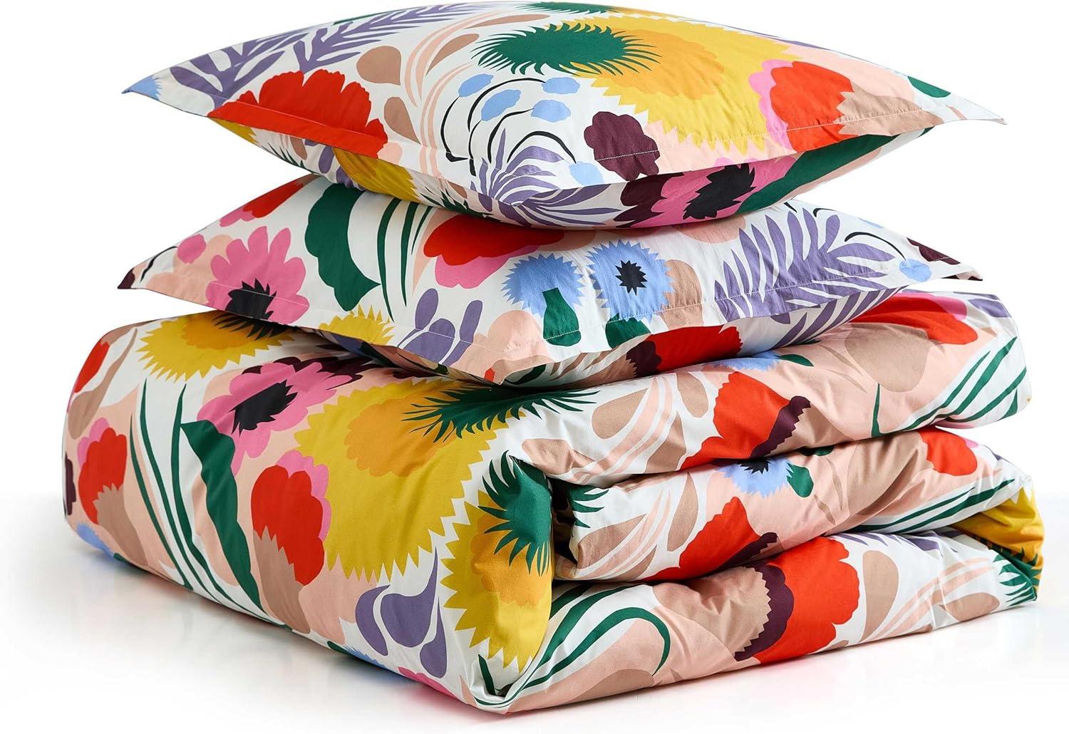 imageMarimekko Queen Comforter Set Soft ampamp Reversible Cotton Percale Bedding with Medium Weight Feel for Year Round Comfort 3 Piece Bed Set with Matching Pillowcases MykeroOjakellukka Multicolor