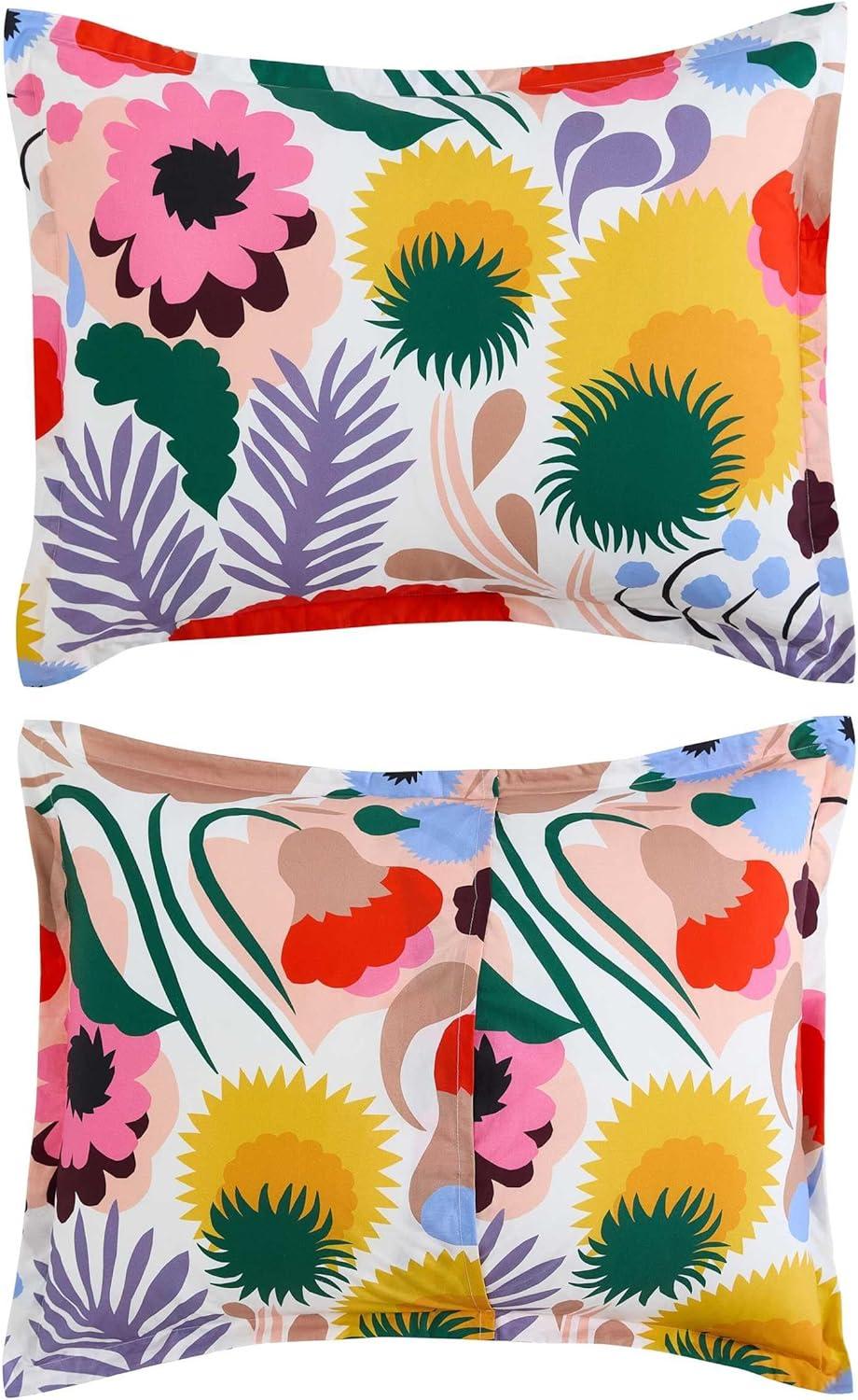 imageMarimekko Queen Comforter Set Soft ampamp Reversible Cotton Percale Bedding with Medium Weight Feel for Year Round Comfort 3 Piece Bed Set with Matching Pillowcases MykeroOjakellukka Multicolor