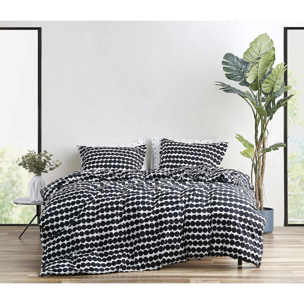 imageMARIMEKKO Queen Comforter Set Soft ampamp Reversible Cotton Percale Bedding with Medium Weight Feel for Year Round Comfort 3 Piece Bed Set with Matching Pillowcases Rasymatto BlackRasymatto Black