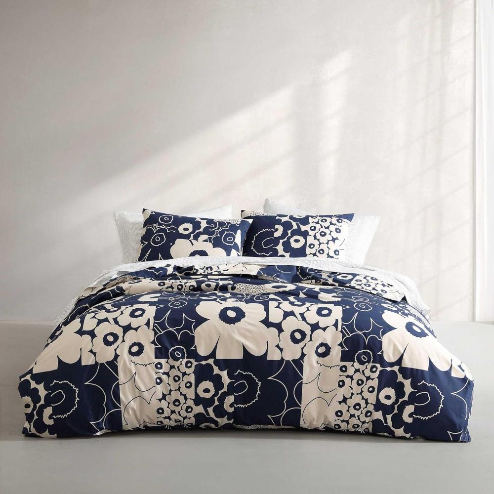 imageMarimekko Duvet Cover Queen Size Naturally Soft ampamp Smooth Cotton Percale Bedding with a Lightweight Feel 3 Piece Bed Set with Matching Pillowcases MykeroUnikko Kollaasi Blue