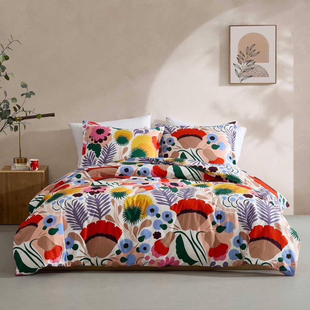 imageMarimekko Queen Comforter Set Soft ampamp Reversible Cotton Percale Bedding with Medium Weight Feel for Year Round Comfort 3 Piece Bed Set with Matching Pillowcases MykeroOjakellukka Multicolor