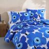 Marimekko – Queen Comforter Set, Soft & Reversible Cotton Percale Bedding with Medium Weight Feel for Year Round Comfort, 3 Piece Bed Set with Matching Pillowcases (Mykero)(Unikko Blue)