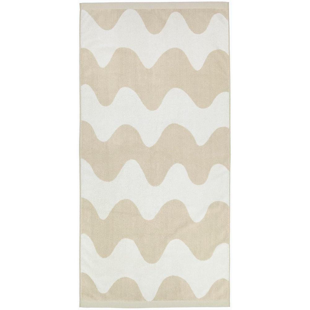 imageMARIMEKKO Lokki Terry Cotton Bath Towel Beige  Waves Patterned Bath Towels  59 in x 28 in