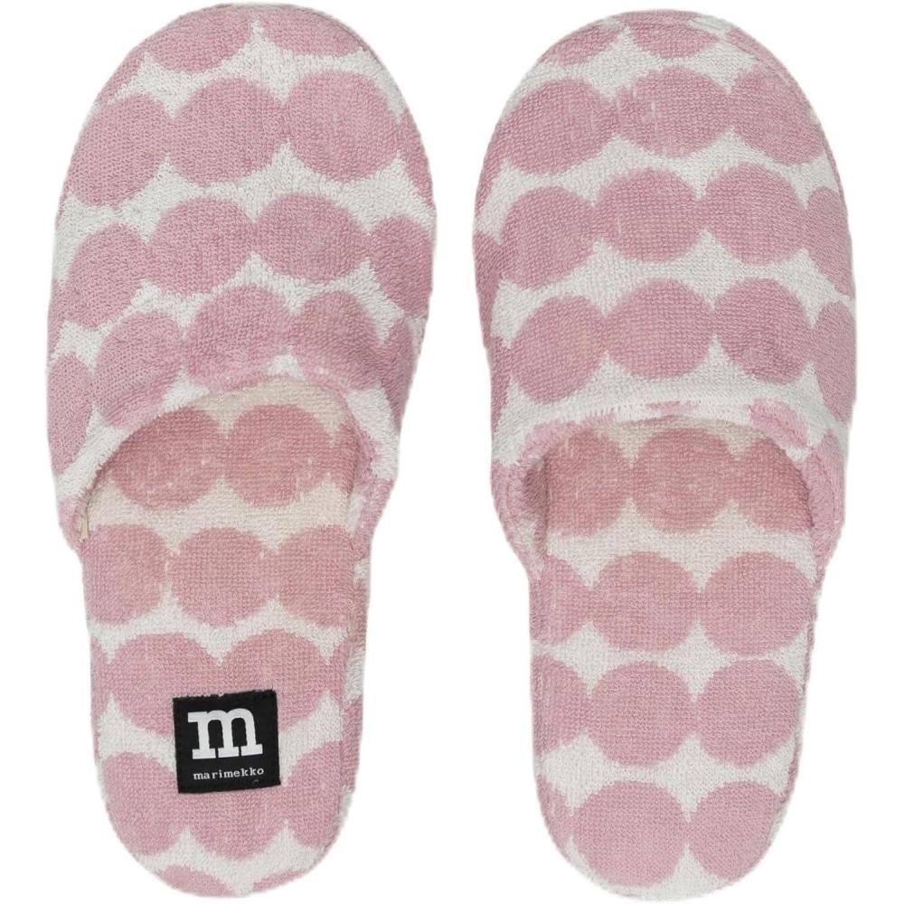 imageMARIMEKKO Rsymatto Cotton Slippers  Comfortable ampamp Supportive House Shoes for Women and Men with Rubber Sole  White ampamp Light Pink Slippers with the Iconic Rag Rug Pattern Size L