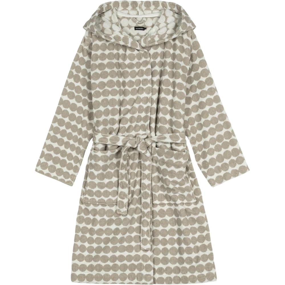 imageMARIMEKKO Rsymatto Hooded Bathrobe  Thick Organic Cotton Terry Robe with Belt ampamp Pockets  Lightweight Robes for Women and Men in Elegant Ivory ampamp Beige Pattern  Unisex Loungewear Size SM