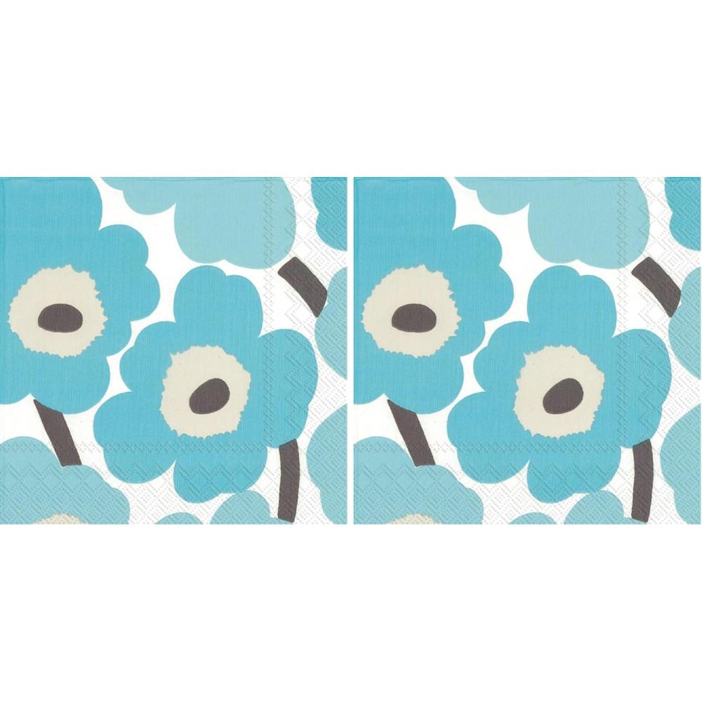 imageIHR Ideal Home Range Party Napkins Marimekko Disposable 3Ply Paper Lunch Napkin Pack 65quot x 65quot Unikko Turquoise 20Count20 Count Pack of 2