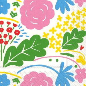 IHR Ideal Home Range Dinner Napkins Marimekko Disposable 3-Ply Paper Hand Towels, 8.5″ x 4.5″, Lumimarja, 16-Count(Onni White/Rose)